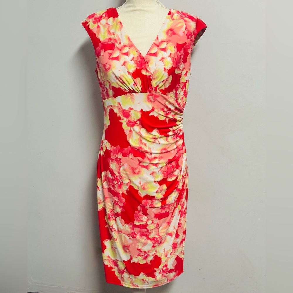 Lauren Ralph Lauren Red and Pink Floral Midi Dress